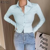 ราคา Stock Korean Style Womens Blouse Long Sleeve Tops Lattice Printed Office Lady Shirt Tee 10 Popular (20904573770)
