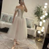ราคา Girls Ballet Tutu Dress Gymnastics Leotard White Long Ballet Dresses Girls Princess Ballerina Dance Costume Birthday Party Dress (20105610546)