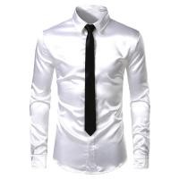 ราคา Mens 2 Pieces Shirt Tie White Silk Satin Dress Shirts Slim Fit Long Sleeve Button Down Shirt Male Wedding Party Prom Chemise (11644688093)