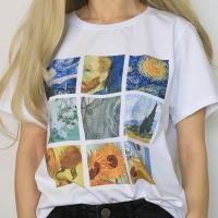 ราคา COD DSFERTRETRE Van Gogh Art Oil Painting Lattice Print Cute Female Tshirt Harajuku White Tee (20041252896)