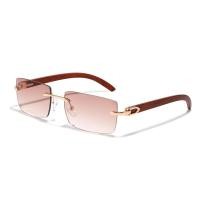 ราคา HBK Fashion Rimless Sunglasses Men Steampunk Frameless Eye Glasses Wood Grain Rectangle Gafas Oculos Gradient Shades Sunglasses (20080019566)