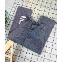 ราคา กางเกงยีนส์แฟชั่นนำเข้าสไตล์เกาหลี กางเกงยีนส์เอวสูง กางเกงยีนส์ขากระบอก เอวยางยืดฟรีไซส์ (18181095992)