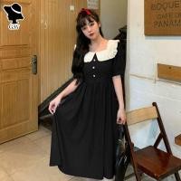 ราคา NEW MALL Striped Short Sleeve Dress Korean Casual Round Neck Contrast Color Side Split Large Size Slim Straight Skirt (16874467829)