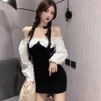 ราคา Womens R casual dress fake two piece slim wrap hip Long Sleeve Dress (16494487472)