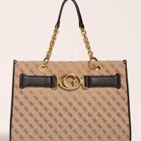 ราคา GUESS European and American chain printing jacquard splicing large capacity shopping bag tote shoulder bag (19709471794)
