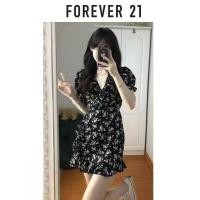 ราคา ต้นฉบับ FOREVER21 summer French black female sweet floral dress skirt waist is designed for wind dress (19634497825)
