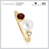 ราคา Gemondo แหวนมุก 925 เงินแท้ชุบทองสี 22K ประดับโกเมน Garnet และโทแพซ Colorless Topaz ดีไซน์โมเดิร์น (4771009000)