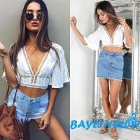 ราคา เสื้อครอปคอวีแฟชั่นฤดูร้อนสำหรับสตรี (16452389769)