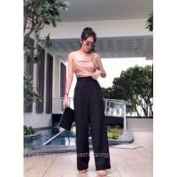 ราคา กางเกงทรงขากระบอกเอวสูงเอวขอบเอวป้ายจีบหน้ามีกระเป๋าS L (19467667630)