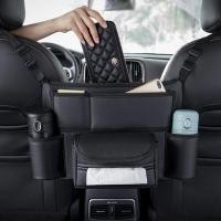 ราคา Car Storage Pocket Between Seats with Cup Holder Car Tissue Holder Multipurpose Car Pocket Hand Bag Organizer Black (20405456448)