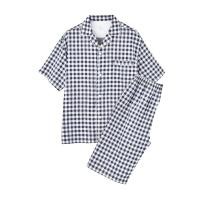 ราคา MUJI MUJI MUJI pajamas womens plaid short sleeved thin summer cotton double layer yarn mens long shorts home service set (19604569400)