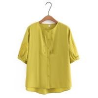 ราคา มีไซส์ใหญ่ Plus Size Womens Solid Color Button Up Summer Blouses Short Sleeve A line Floral Embroidery Female Tops Ladies Office wear Top (19064743216)