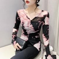 ราคา YIMEI เสื้อตาข่ายพิมพ์ลายมัดย้อมสำหรับผู้หญิงเสื้อคอวีคอวีคอวีชุดกันแดดแขนยาวใหม่ฤดูร้อน (18444747654)