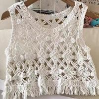 ราคา KANSUCE ลายดอกไม้แขนกุดลายดอกไม้ผ้าฝ้ายเสื้อถักโครเชต์เสื้อชั้นในสตรีผ้าเสื้อผ้าใส่ประจำวินเทจเสื้อตะขอโครเชต์แบบฉลุลาย (21068028299)