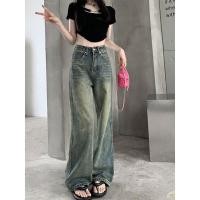 ราคา Ready Distressed retro lengthened wide leg jeans womens spring and summer new washed high waisted straight leg loose slim mopping pants (19968564077)
