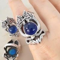 ราคา แหวนพญานาคคู่ โอบมณีสีน้ำเงิน ไพลิน แหวนเงินแท้ รมดำ พลอย CZ YTG 11470 (11684120084)