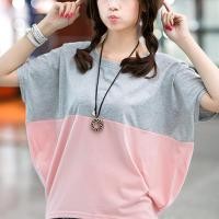 ราคา เสื้อยืดแขนสั้นผู้หญิงเสื้อนักเรียนทรงหลวมฤดูร้อนเสื้อสีคมชัดคอกลมปีกค้างคาว (20503091282)