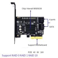 ราคา 4 Ports SATA 6G PCI Express Controller Card PCI e 4x To SATA III 3 0 88SE9230 chip support PCI E 4X 8X 16 RAID for SSD HDD (10447218650)