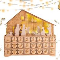 ราคา Christmas Countdown Advent Calendar Wooden Nativity Scene Advent Calendar Decoration Wooden Christmas Advent Calendar House for Christmas0 functional (20645014235)