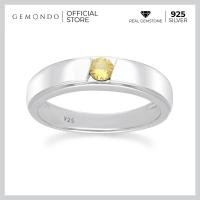 ราคา Gemondo แหวนเงินแท้ 925 Sterling Silver ชุบโรเดียม ประดับบุษราคัม Yellow Sapphire ขนาด 3 5 มม ทรงปลอกมีดขอบพ่นทราย (19807591589)