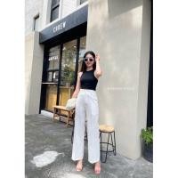 ราคา กางเกงขากระบอกเอวสูงขอบเอวมีหูกระบอกกลางทรงสวยผ้าลินินS 3XL (19467673309)