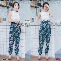 ราคา TW4332 Set เสื้อคอปแขนกุด กางเกงเอวระบายลายดอก (1728672078)