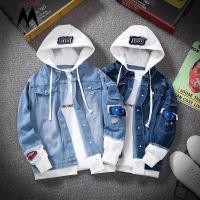 ราคา Street Men Spring Autumn Denim Jackets 2021 Casual Hooded Loose Denim Jackets Mens Fashion Blue Jean Coats Korean Streetwear (12136476651)