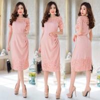 ราคา ชุดไปงาน ชุดออกงาน เดรสผ้าซาตินวาเลนติโน่ Satin valentino สไตล์เรียบหรูแต่งลูกไม้ ผ้านิ่มใส่สบาย มี size M 4XL (11200877908)