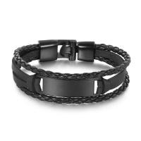 ราคา High Quality Stainless Steel Charm Stackable Layered Bracelet Leather Genuine Braided Black Bracelet for Mens Hand Jewelry (20360254472)