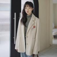 ราคา Off White เสื้อสูทผู้หญิงฤดูหนาวใหม่หลวมป้าย Corduroy เสื้อผู้หญิงชุดหนาหญิงสีทึบ Single Breasted Blazer Coat (16570166577)