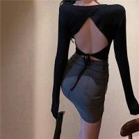 ราคา Muse Fashion เชือกผูกโชว์หลังเซ็กซี่ T เสื้อเชิ้ตผู้หญิงแบบสั้นโชว์สะดือโชว์เอวเสื้อรัดรูปใส่ด้านในฤดูใบไม้ผลิและฤดูใบไม้ร่วง (15628026504)
