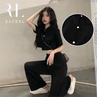ราคา ชุดเซทลำลองสีดำทึบทรงสปอร์ตสวยเท่ เซทกางเกง เสื้อแขนสั้นสีดำ ชุดเข้าเซทโทนดำติดกระดุมมีราคาส่ง (15945220493)