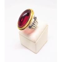 ราคา แหวนพลอยสีแดง วงใหญ่ สไตล์กรีกโรมัน ตัวเรือนดีบุกชุบสลับทองเหลือง พลอยสีแดง (866422864)