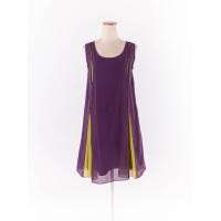 ราคา flynow เดรสแขนกุดผ้าซีทรูสีม่วง ซับในสีดำปักลายด้านหลัง ป้ายแบรนด์ระบุไซส์ M Preloved (20670516109)