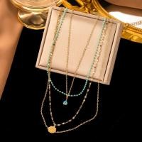 ราคา CIFbuy Bohemian Turquoise Multi layer Titanium Steel Necklace Green Stone Crystal Necklace For Women Bohemian Ethnic Chain Choker Wedding Party Jewelry Gift (20220054014)