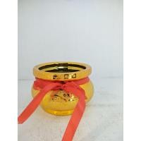 ราคา กระถางธูปเซรามิคทองพ่นทรายขนาด4นิ้วพร้อมโบว์แดงผูกกระถางธูป (19195595474)