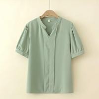 ราคา มีไซส์ใหญ่ Plus Size Womens V neck Summer White Purple Blouses Short Sleeve Solid Color A line Female Tops Fashion Ladies Office wear Blusas (18778928877)