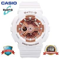 ราคา Original Baby G BA110 นาฬิกาข้อมือผู้หญิงแบบสปอร์ตแสดงเวลาแบบ Dual 100M กันน้ำกันกระแทกและกันน้ำ World Time LED Light Girl นาฬิกาข้อมือแบบสปอร์ตพร้อมการรับประกัน 2 ปี BA 110 7A1 White Rose Gold คลังสิ