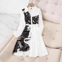 ราคา มีไซส์ใหญ่ Plus Size Womens Long Sleeved Patchwork White Black Midi Dress Ladies Elegant Office wear Female Dresses (20555166309)