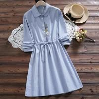 ราคา Ready4Girl เดรสเชิ้ตแขนยาว เดรสแขนยาวเอวผูกจั๊ม ปักลายแมว 12296 (16370123555)