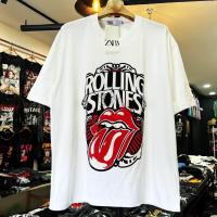 ราคา ขายร้อน เสื้อยืดโอเวอร์ไซส์ขาว ดำ สกีนด้วยหน้าrolling stones คอกลม เสื้อยืดผ้าฝ้ายพิมพ์ลาย S 5XL (20457025291)