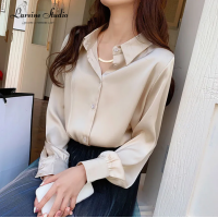 ราคา Stock WomenS Satin Shirt Long Sleeve Chiffon Plus Size Polo Neck Tops Blouse For Woman Business Wear Popular (20880251233)