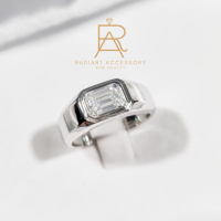 ราคา แหวนเงินแท้ ชุบทองคำขาว แหวนชาย ฝังเพชร Moissanite Emerald cut 1กะรัต (20586174603)
