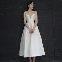 ราคา Glary Star ชุดเดรสสีขาวชุดราตรีผ้าซาตินคล้องคอฝรั่งเศสชุดแต่งงานอ่อน (16952521453)