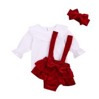 ราคา 3 Piece Newborn Baby Girls Clothes Dress Set Children Long Sleeve Lace Neck Top Bow Suspenders Short Pants Hairband Outfits by Hs2023 (19619330034)