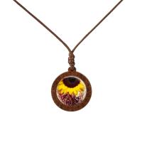 ราคา Yellow Sunflower Flower Butterfly Pattern Glass Cabochon Wood Necklace Fashion Jewelry Sweater Chain Long Necklace Women Gift (18806238400)