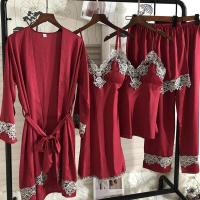 ราคา Kimono Robe Gown Women Lace Pajamas Sets Veste Polaire Suit Nightwear Bathrobe Summer Sleepwear Loose Pyjamas Pour Femme (10963294925)