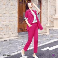ราคา TW9320 Set 3 ชิ้น เสื้อสูท สายเดี่ยวลายจุด กางเกงขายาว (17250047498)