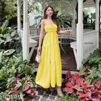 ราคา TW19171 เดรสสายเดี่ยว กระโปรงยาวบานละมุนละไม ตัวกระโปรงระบายต่อกันเป็นชั้นๆ เคลื่อนตัวพริ้วไหวดูสง่างาม (20914291883)