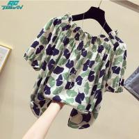 ราคา 2023 เสื้อเชิ้ตผ้าชีฟองพิมพ์ลายดอกไม้หรูหราเสื้อแขนสั้นสำหรับฤดูร้อนของผู้หญิงเสื้อเสื้อลำลองทรงหลวม (19953744246)